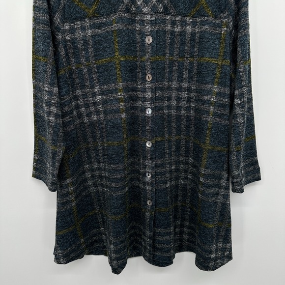 John Mark Sweater Top Shirt Size XL Stretch Knit Cowl Neck 3/4 Sleeve Plaid Boho - Picture 7 of 12